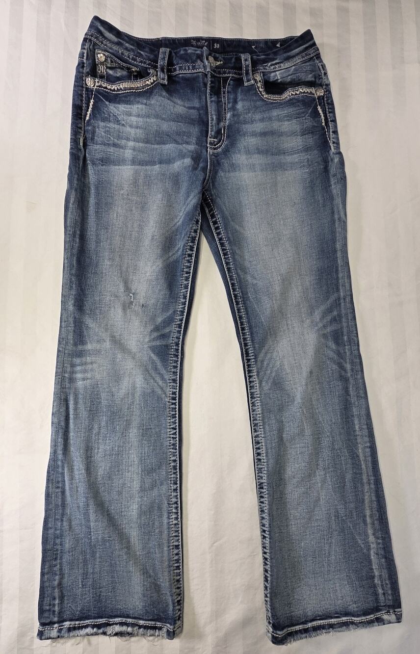 Miss Me Bootcut Jeans Size 30 Thick Stitch Fading Distressed Y2K Boho Western